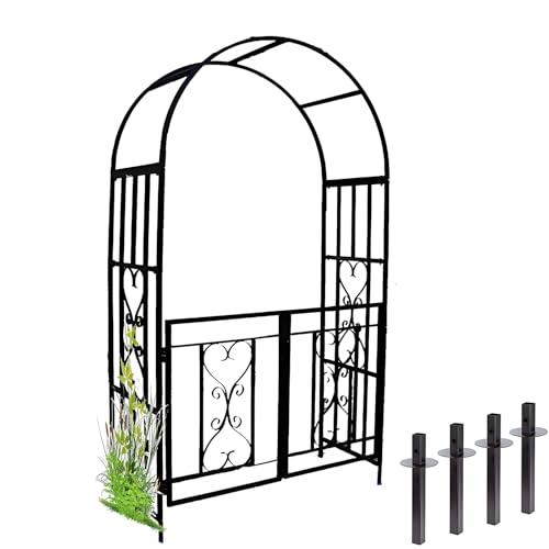 Arche de jardin de 2,1 m avec porte en métal noir pour rosiers