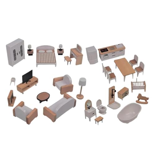 Holz Puppenhaus Mobel Set - Miniatur Zubeho Fu Puppenhauser | Schadstoffgepruft & Padagogisch Wertvoll, Rollenspiele In Kinderga