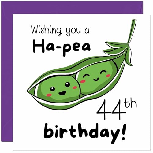 44th Birthday Card for Men Women Cute Pea Funny Birthday Card for 44 Year old Woman Friend Sister Mum Auntie Daughter Forty Four, Forty Fourth cousin Niece