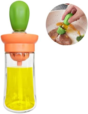Yeeteching Oil Dispensing Bottles With Brush, 2 in 1 Glass Olive Oil Dispenser Sprayer Bottle 180ML With Silicone Brush for Kitchen Pan Cooking Baking Frying Air Fryer