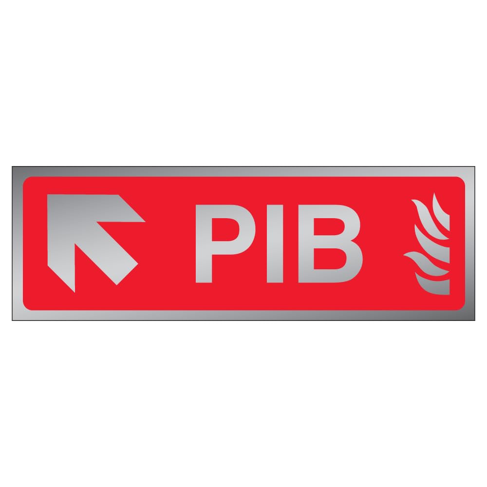 V Safety PIB Arrow Up/Left 450 x 150 mm - 3mm Brushed Aluminium Composite Premises Infomation Box Safety Sign