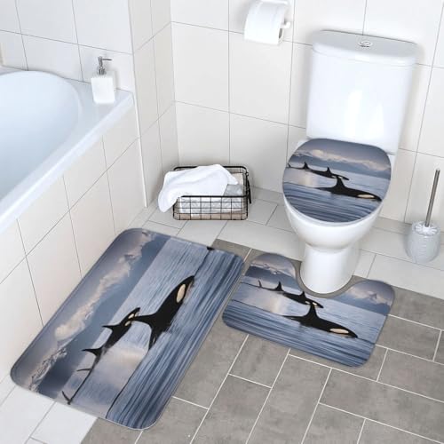 Alfombra de baño antideslizante de ballenas juego de tapetes seguros que evitan resbalones 2