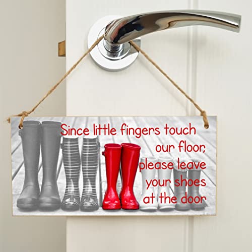 Handmade Wooden Hanging Wall Plaque Little Fingers Touch Floor Take Shoes Off at the Door Cute Fun Hallway Sign - Image 4