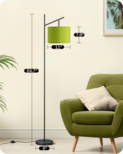 Image of EDISHINE Modern Floor Lamps for Living Room, 64.7 inch Green Standing Lamp | 3 Color Temperatures, Bulb Included, Adjustable Linen Shade, Foot Switch, Minimalist for Bedroom, Living Room, Office