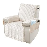 SEMGABO Sesselschoner für Relaxsessel, Fernsehsessel Schutzbezug, Sesselüberwurf mit Armlehnen, mit Taschen und Gummiband, Schutz vor Schmutz und Kratzern, Beige,1 Sitz(53 * 190cm)
