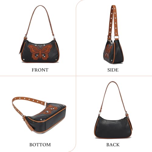 Butterfly Y2k Purse Small Shoulder Bag Vintage Purses for Women with Rivet Design Emo Punk Grunge Handbag4