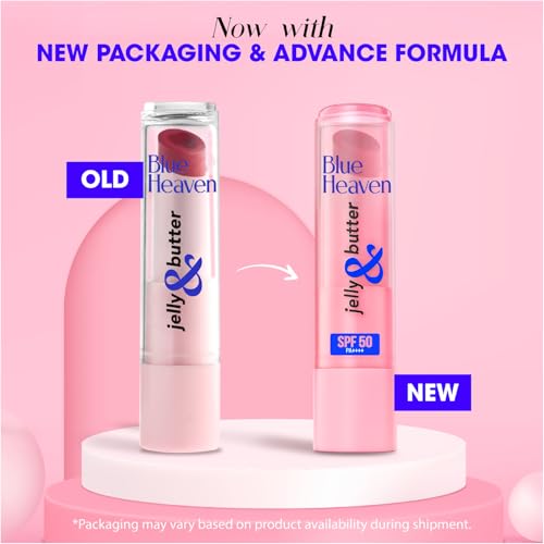 Image of Blue Heaven Jelly & Butter SPF 50 Lip Balm infused with Jojoba Oil, Shea Butter + Vitamin E, smoothens Dry & Chapped Lips, Fades Pigmentation, Soften & Smoothes Plums Lips, Caramel Brown, 3g