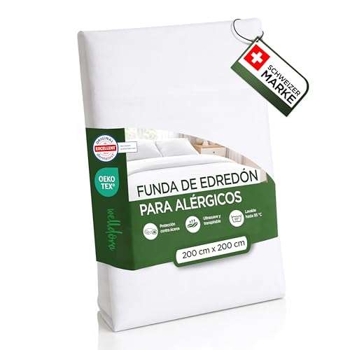 Welldora ǀ Funda Protectora Antiácaros para Nórdico ǀ Funda Nórdica para Alérgicos Testada ǀ Protector de Edredón de Primera Calidad contra Ácaros y Chinches (200x200cm)