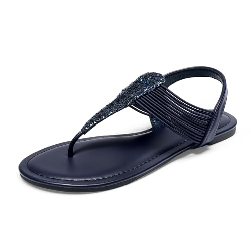 DREAM PAIRS Women's Flat Ankle Strap Sandals,Navy,11 - image 1