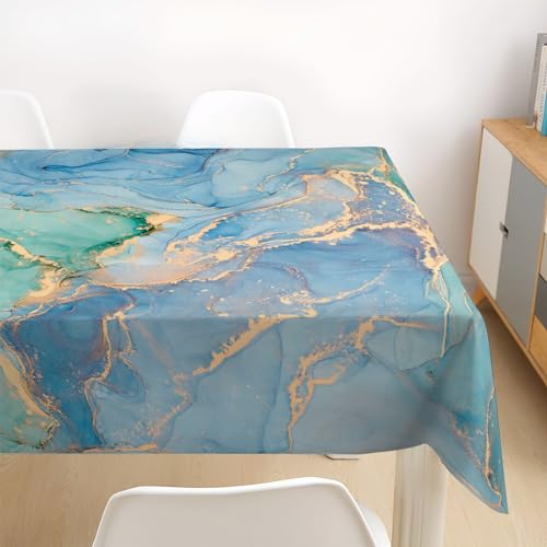 Nappe 3D rectangulaire en polyester bleu effet marbre 140x180 cm