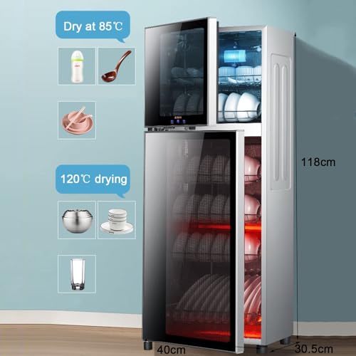 Esterilizador Comercial del disnús del 198L, secador de Calor Alto de 125°C para restaurantes, desinfectante de Doble Puerta con Tubos de Cuarzo, 40x30.5x118cm, Negro
