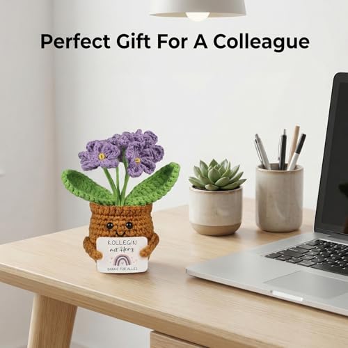 AUFIKR 1 Stück Gestrickte Vergissmeinnicht Blumenpuppen, Kleines Dankeschön Geschenk mit Positiver Botschaft,​, ​Bürodekoration und Abschied Büro Geschenke für Kollegen​ (Lila)​