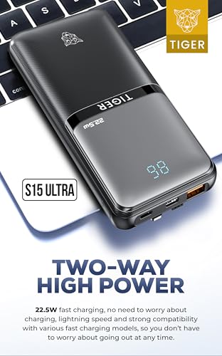Image of Tiger S15 Ultra Wireless Mini 20k 20000mAh 22.5W Magnetic Wireless Fast Charging Nano Power Bank with 22.5 Wired Output Compatible with iPhone 12 & Above & Other QI Enabled Devices, Fast Charg (Black)