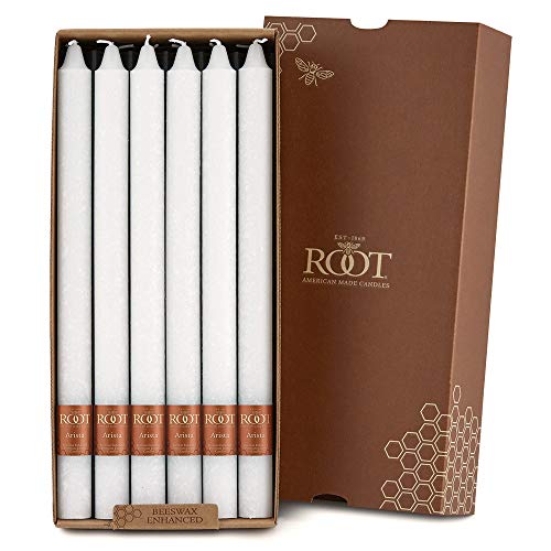 Root Candles 12-Count Unscented Dinner Candles Dripless Beeswax Enhanced Timberline™ Arista™ Boxed Candle Set, 12-Inch, White