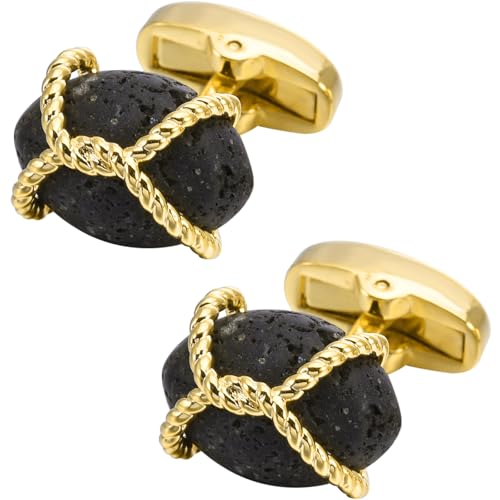 Mancuernillas de piedra lava negra para hombre y mujer