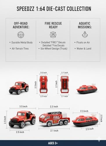 Image of Fire Truck Toy for Kids, Pack of 3 Die Cast Metal Toy Cars with Free Wheel, Fire Engine & Fire Brigade Emergency Rescue Vehicle Toy Set, Birthday Gift for Boys & Girls