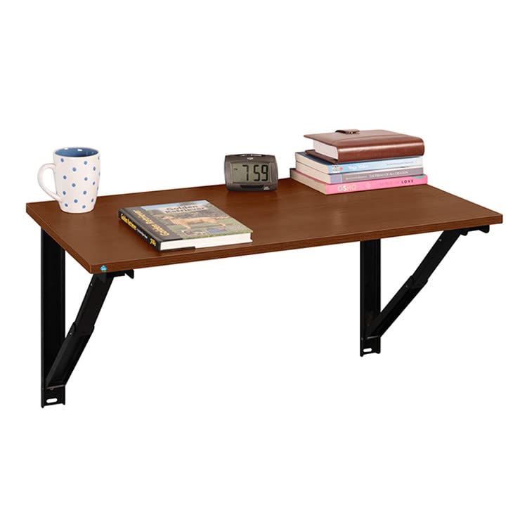Image of DELITE KOM Geni Engineered Wood Study Table /Wall Mounted Shelf Desk for Adult /Kids Use in Home /Office (Acacia Dark, 45.4 D x 89.6 W x 32 H)