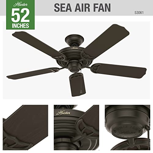 Hunter 52 inch Outdoor or Indoor Ceiling Fan No Light - Bronze Ceiling Fan without Light, For Patio, Porch, Garage, or Living Room, Standard Mount, 5 Blades, Pull Chain - Sea Air 53061, New Bronze - Image 2