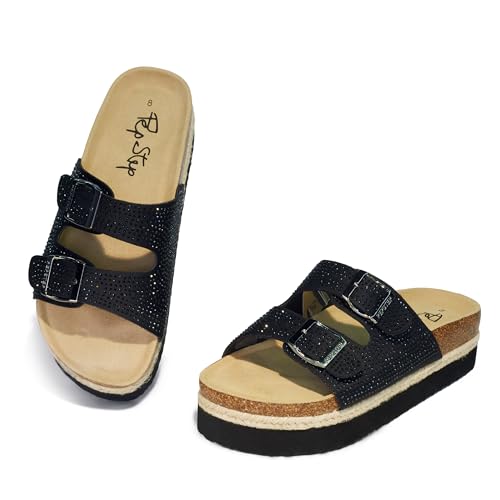 Image of PepStep Slide Sandals for Women with Soft Cork Footbed and Strap, Ladies Fashion Platform Slide Sandals Comfortable Slip On Style