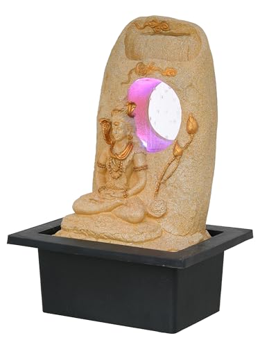 Image of CHRONIKLE Sand Polyresin Tabletop Lord Shiv Indoor Water Fountain for Home Decor with LED, Speed Control Pump (Size: 37 x 28 x 56 CM | Weight: 2900Gram)
