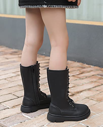 DADAWEN Boys Girls Leather Lace-Up Waterproof Side Zipper Mid Calf Combat Riding Winter Boots (Toddler/Little Kid/Big Kid)3