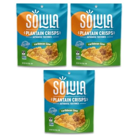 Solula Plantain Crisps Authentic Tostones, Caribbean Lime, 4 Ounce (Pack of 3), Kettle Cooked Chips, Gluten Free, Paleo Friendly, Grain Free, Vegan Cover