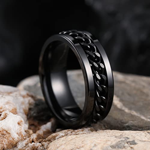 King Will 316L Stainless Steel Fidget Ring for Men Women-8mm Black Chain Spinner Ring, Durable Wedding Band with Stress Relief Comfort Fit Fidget Spinner Men's Jewelry Size 10.5 by King Will - Used condition - Image 3