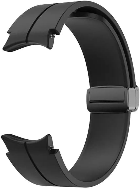 Prolet Soft Silicone Strap with Folding Magnetic Lock Compatible with Galaxy Watch 5 Pro/Galaxy Watch 4/5 40mm 44mm/ Galaxy Watch 4 Classic 46mm|Adjustable Silicon Strap (Black)