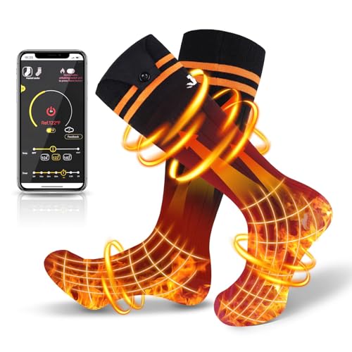 Calcetines calefactables, últimos Calcetines calefactables Recargables de 2023, batería Extra Grande de 5000 mAh, Larga Vida útil hasta 65 °C, Gran Superficie calefactora (App, 42+)