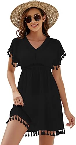 StylSense Strandkleid Damen Sommer Bikini Cover Up Badeanzug Sommerkleider Leicht Strandponcho mit V-Ausschnitt