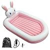 Inflatable Toddler Travel Bed With Four Sided Safety Railing Bumper, Toddler Air Mattress Soft Cotton Sheets, Equipped With Pump and Handbag, for Portable Camping, Travel, and Home Use (Rabbit)