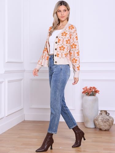 Allegra K Open Front Cardigan Sweaters for Women Floral Print V Neck Button Down Long Sleeve Knit Sweater4