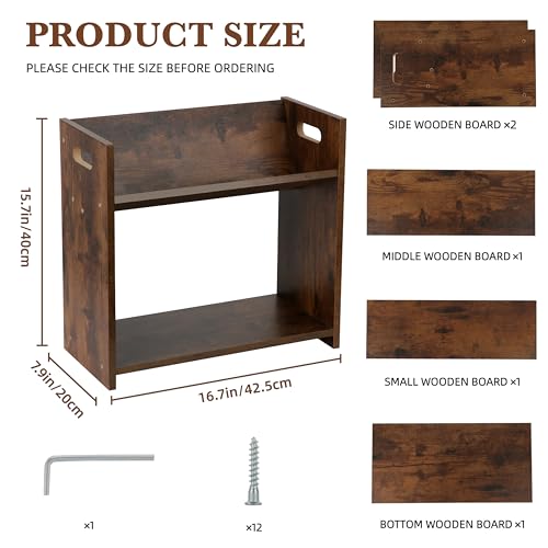 YUBAMIN Desktop Bookshelf, 2 Tier Desk Shelf Organizer, Wood Office Tabletop Bookcase, Small Tabletop Book Rack, Portable Mini Bookcase for Book Display, Office, Home, Bedroom, Storage and Display — view 2
