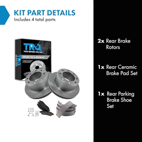 Image of TRQ Rear Brake Pad & Rotor Kit Parking Brake Shoe Set Ceramic Compatible with 2005-2007 Ford F-250 Super Duty F-350 Super Duty