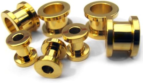 Urban Body Jewelry (8 Gauge - 3mm) 1 Pair of Gold Plated Stainless Steel Screw on Tunnel Plugs (STL025)