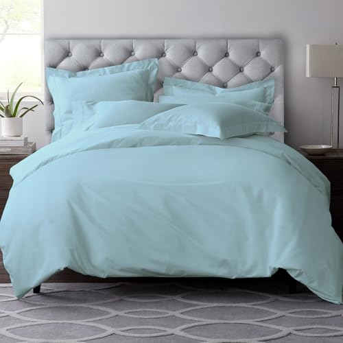 Image of Pizuna Pure Combed Cotton Duvet Cover Set King Size Baby Blue, 600 Thread Count 100% Long Staple Cotton King Size Duvet Cover 230x220cm, Sateen Quilt Cover with Button Closure (King Duvet Cover)