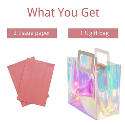 VUOJUR-83-Holographic-Small-Gift-Bag-with-Tissue-Paper-Reusable-Birthday-Gift-Bag-for-Girls-Women-Iridescent-Bachelorette-Wedding-Bridal-Bridesmaid-Tote-Gift-Bag-Pack-of-1-S-Glossy-Coral