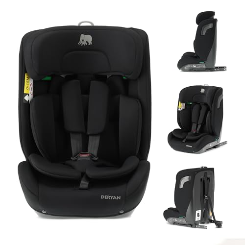 Deryan Carter Siège auto bébé, I-SIZE 75-150 cm, 9 à 36 kg, 1,5 à 12 ans, Groupe 1/2/3, avec Isofix, Têtière ajustable en hauteur 10 niveaux, Protection latérale, FWF, Housse amovible, Noir