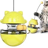 USWT Juguete para gatos, juguetes para gatos, suministros para gatos, bola de golosinas con rodillo de pistas, dispensador de alimentos interactivo automático, vaso giratorio (amarillo)