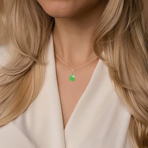Moonffay Green Natural Gem Teardrop Necklaces,18K Rose Gold Plated Jewelry Crystal Waterdrop Pendant Necklace Birthday Gifts For Women Girls(Green) #TOP3