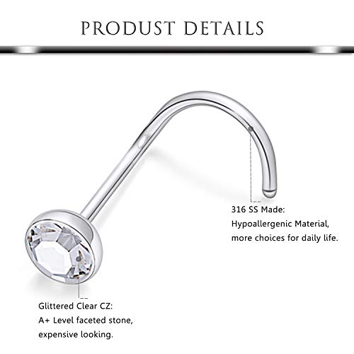 Hoeudjo 20Pcs 20G Surgical Steel Heart Nose Ring Studs Screw Body Jewelry Piercing Retainer For Women Men Cz Inlaid 1.5Mm 2Mm 2.5Mm 3Mm Moon Star Ball Flat Top Silver Rose Gold Black Nostril Pin #TOP1