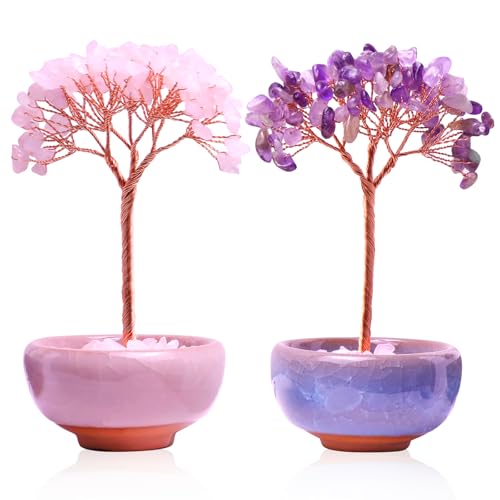 BORDEAG 2 Piezas Árbol De La Vida De Amatista y Cristal Para Curación De Chakras, Feng Shui y Fortuna
