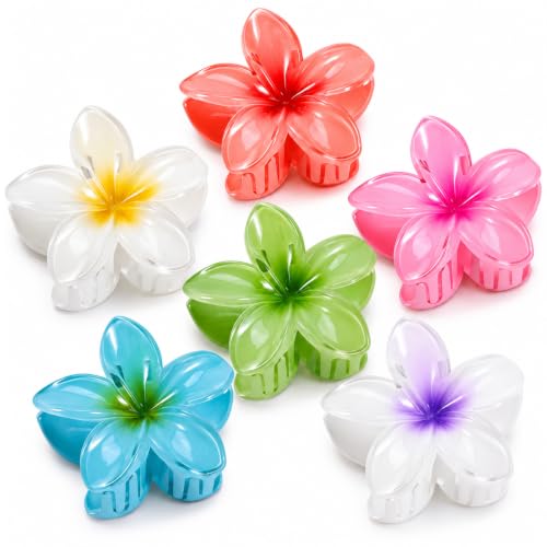 Hawaiian Flower Hair Clips 6 Pack Colorful Claw Clips for Women & Girls Large Aesthetic Hair Accessories for Thick or Thin Hair Summer Beach Vacation Gift