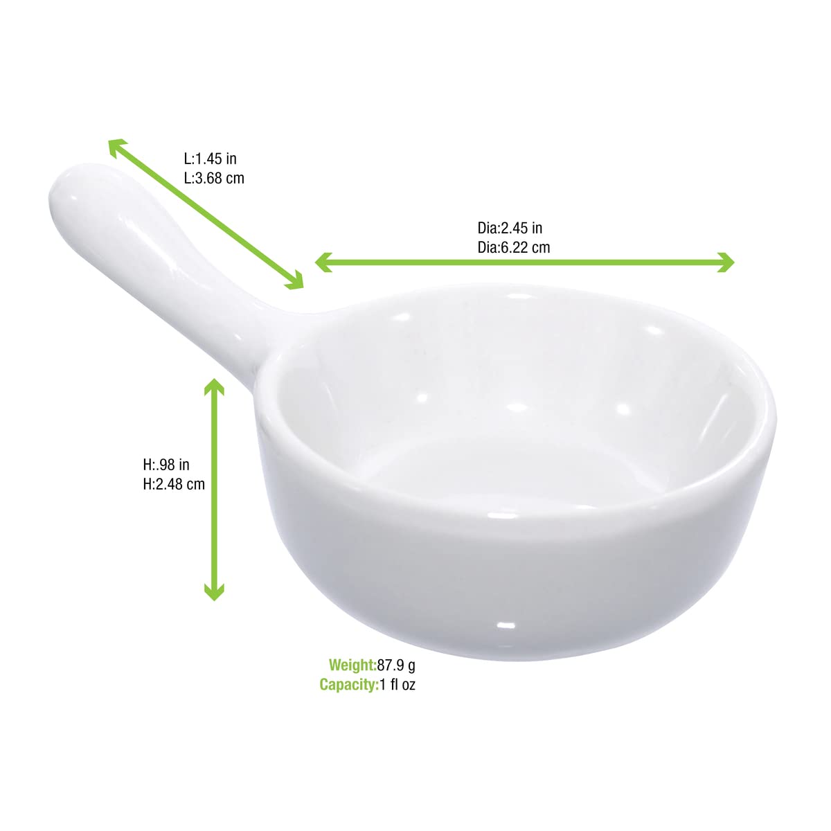 PACKNWOOD 210MBPCOOK - Mini Porcelain Saucepan Bowl - Small White Procelian Saucepan - White Ceramic Reusable Bowls - 100% Reusable, Microwaveable - (1 oz Capacity) (Ø:2.5" x H: 1.5") (Case of 24)