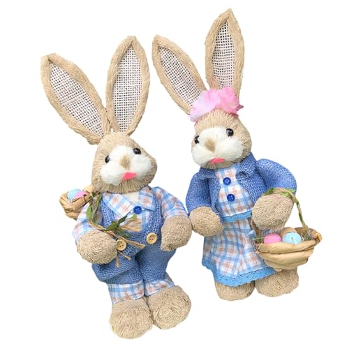 FANSHINUO 2 figuras de paja de animales de Pascua, escultura decorativa, estatua de pareja para interiores y exteriores, celebraciones, granjas, decoraciones de Pascua