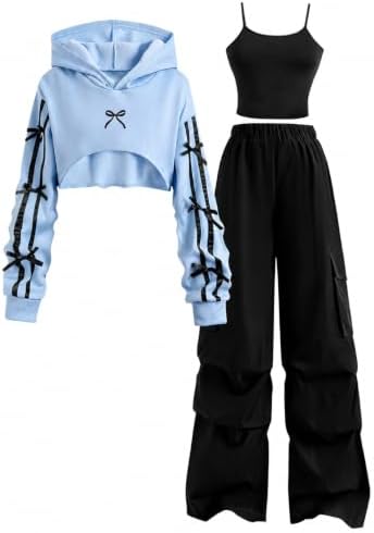 Tween Girls Clothes 3 Piece Cropped Hoodie + Cami Top + Cargo Pan...