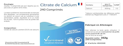 Calciumcitrat 900mg Tabletten von Vitamintrend, 240 vegane Tabletten