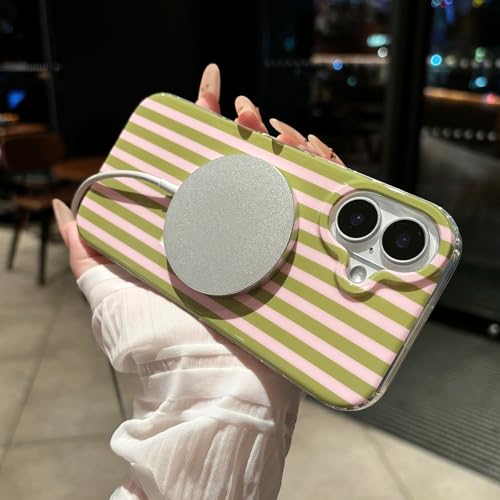 Jmltech Magnetic for iPhone 17 Case Striped Phone Case Cute Women Girly Trendy Compatible with MagSafe,Shockproof Slim Soft TPU and Hard Back Protective Cover Pink Green by Jmltech - Used condition - Image 4