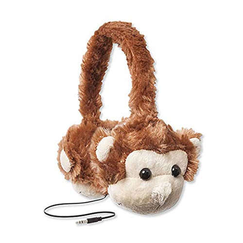ReTrak Retractable Animalz Tangle-Free, Volume Limiting (85 dB) Over Ear Headphones for Kids, Brown Monkey (ETAUDFMNKY)