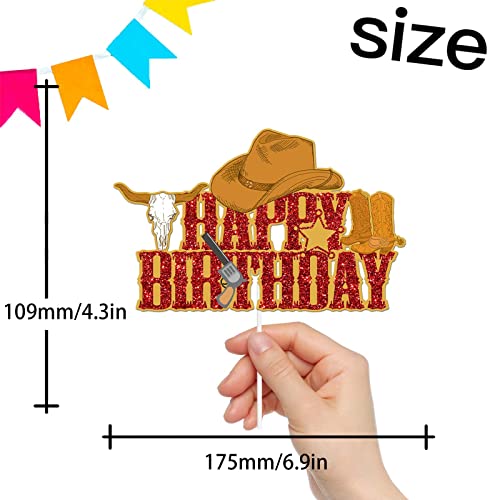 Brown Glitter Happy Birthday Cake Topper Rodeo Man Boy Happy Birthday Party Decorations Theme Country Western Bull Riding Bull Rider Competition Decor Supplies #TOP1